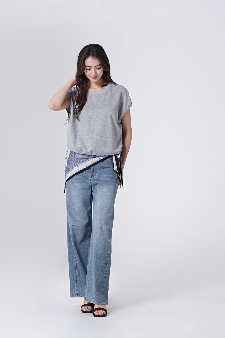 DITA個性剪接牛仔寬褲