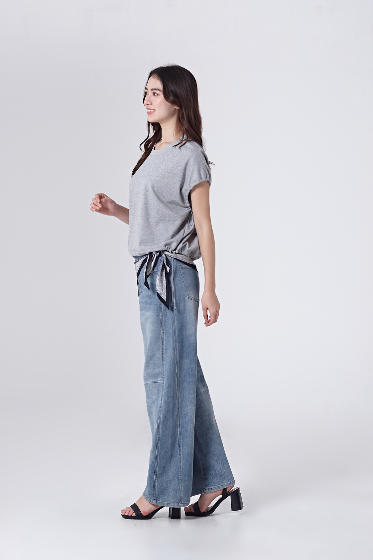 DITA個性剪接牛仔寬褲