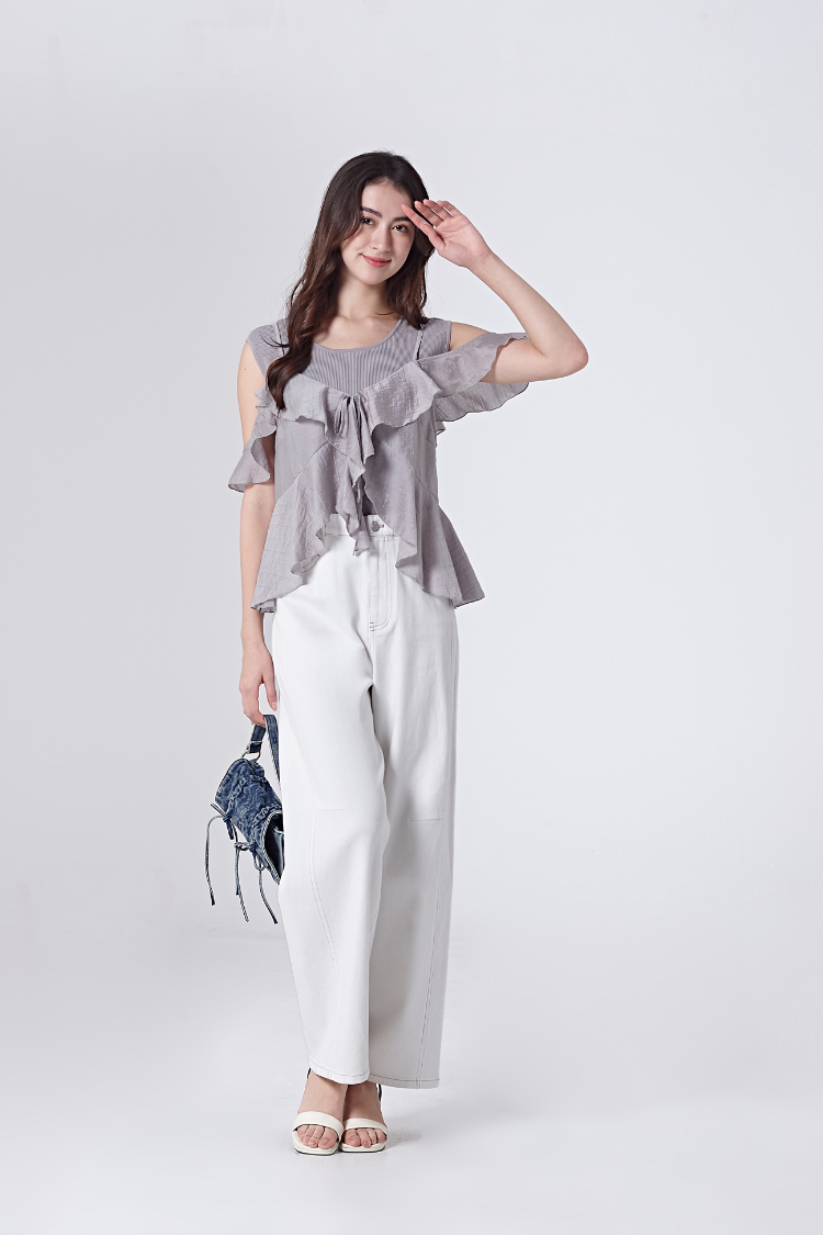 DITA撞色車線拼接寬褲