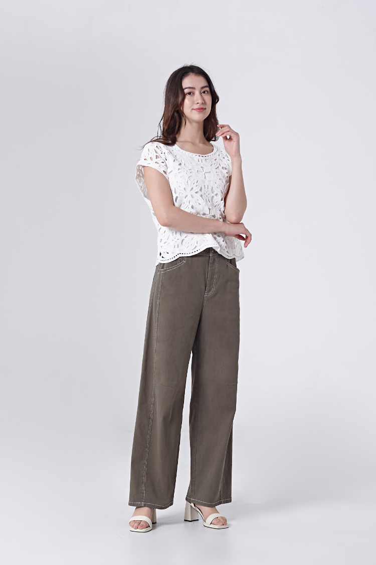 DITA撞色車線拼接寬褲