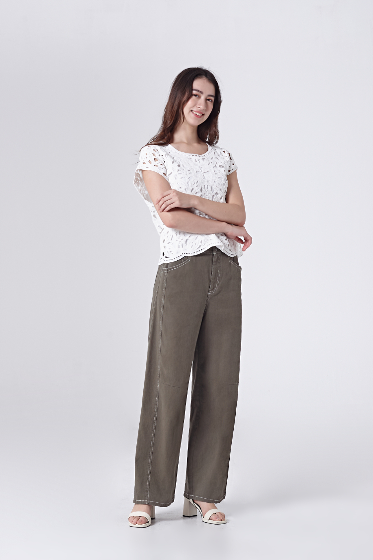 DITA撞色車線拼接寬褲