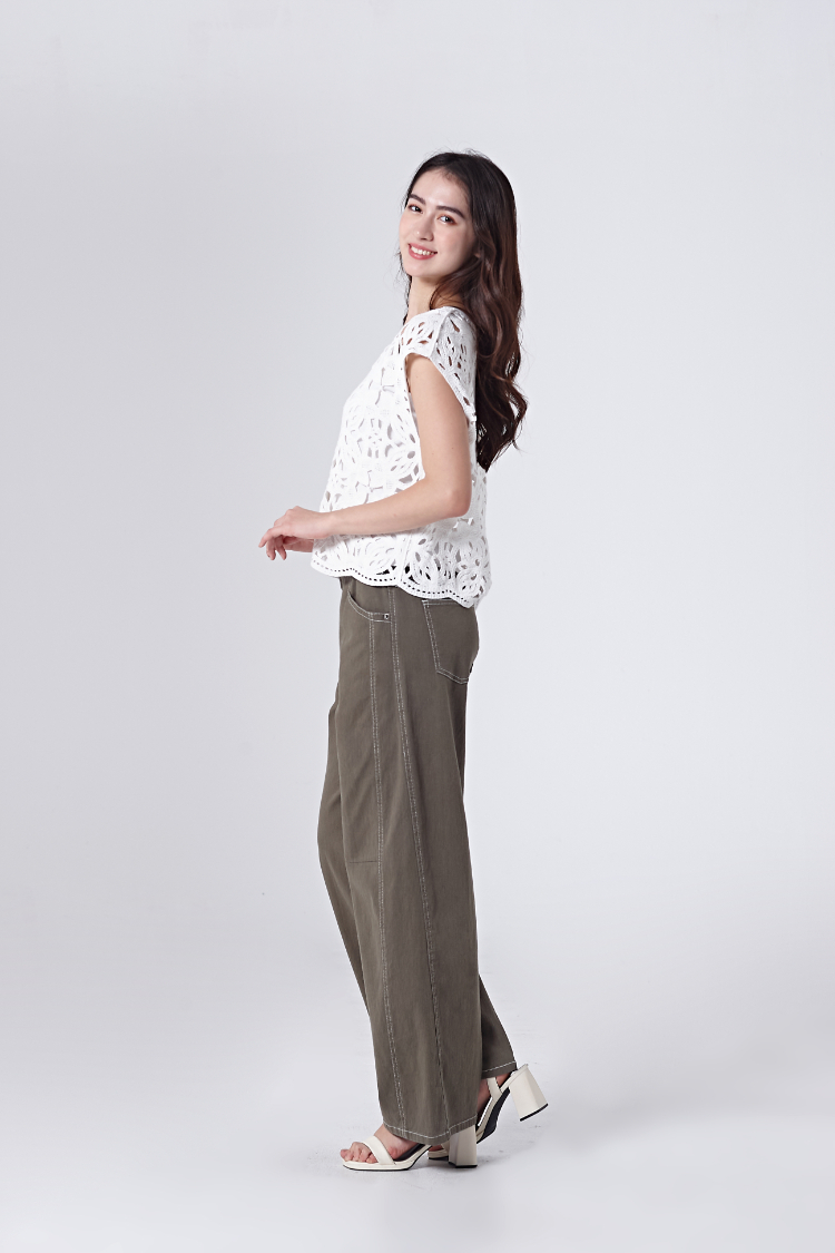 DITA撞色車線拼接寬褲