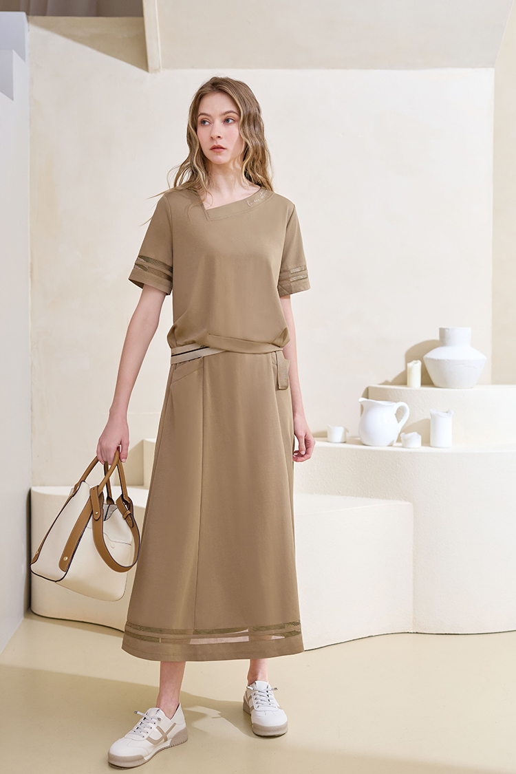 JOAN網布拼接彈性長裙