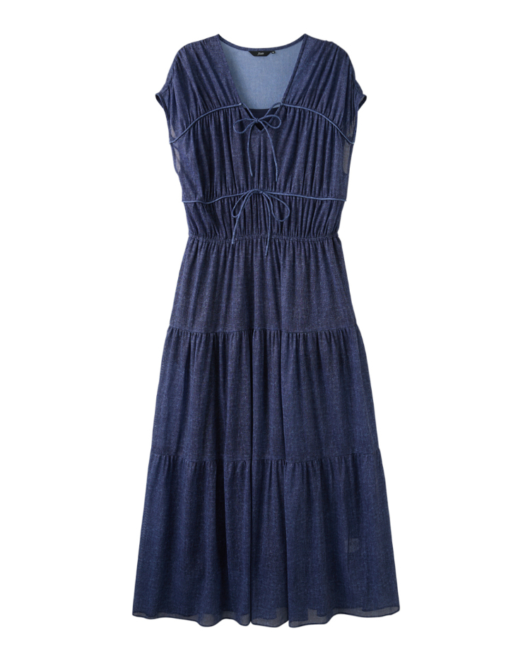 JOAN法式抽繩收腰層次長洋裝