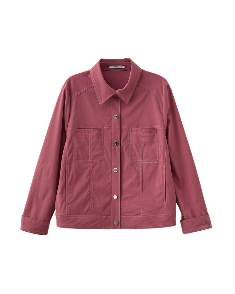 JOAN雙口袋冰涼紗反摺袖外套