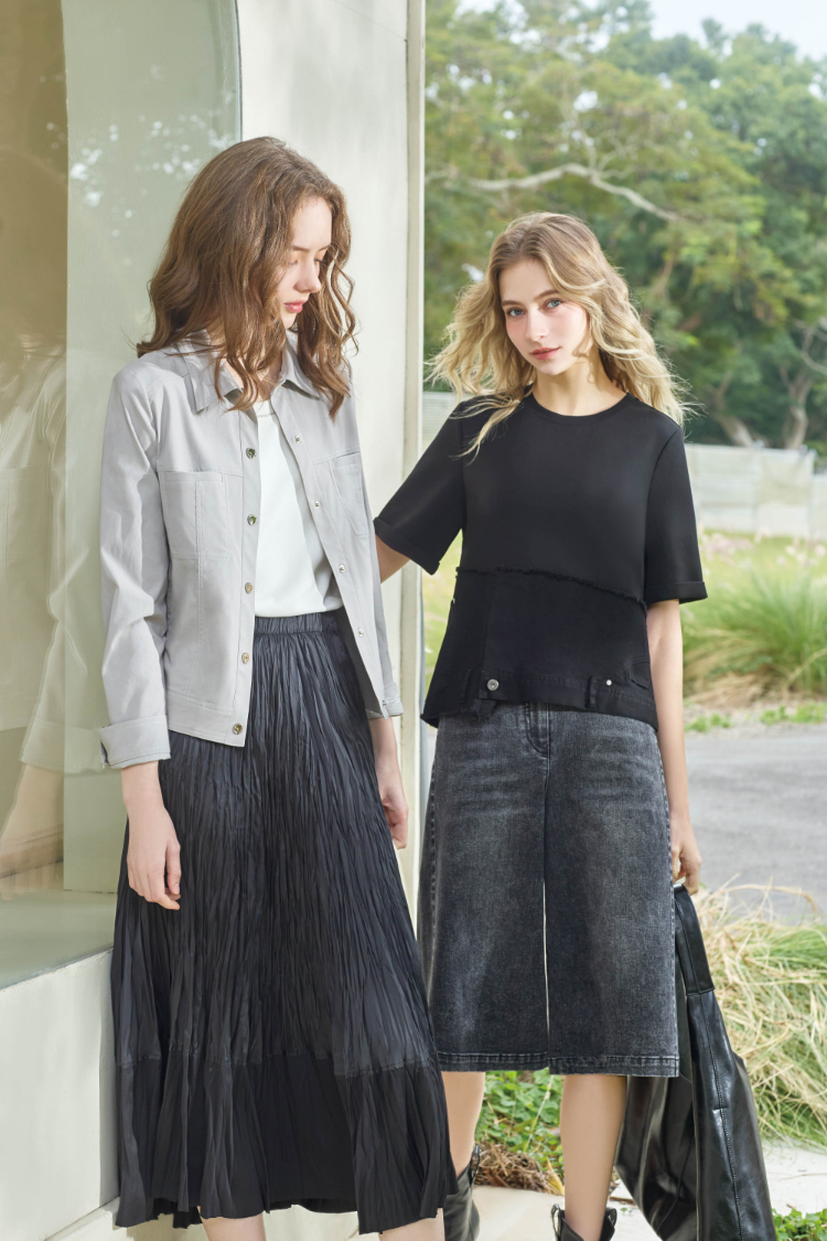 JOAN雙口袋冰涼紗反摺袖外套