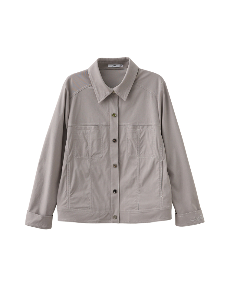 JOAN雙口袋冰涼紗反摺袖外套