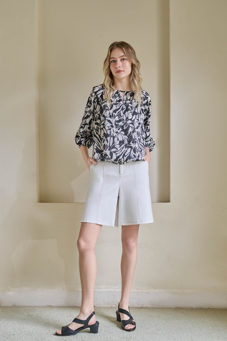 JOAN暮色筆觸柔感印花上衣