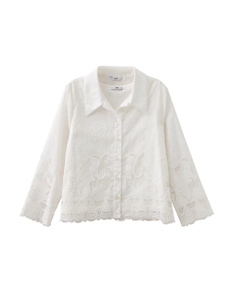 JOAN簍空花卉刺繡蕾絲襯衫(附內搭背心)