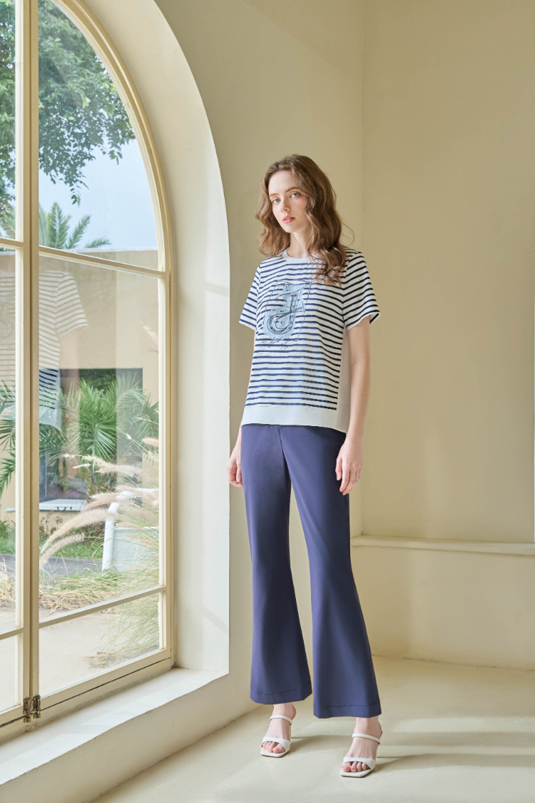 JOAN前棉後織拼接條紋上衣