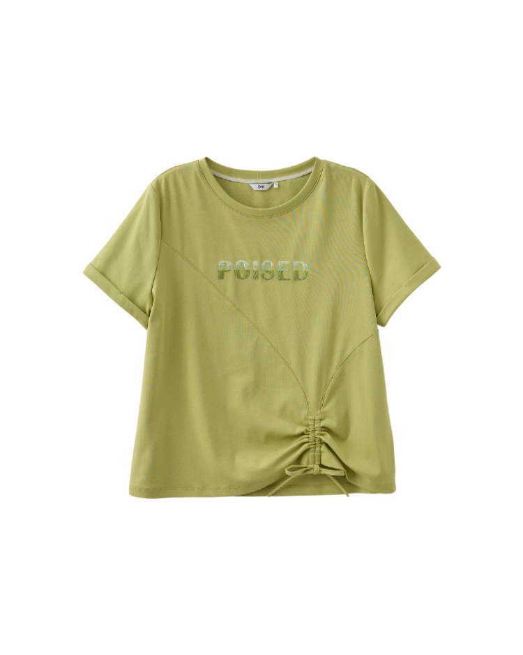 JOAN漸層電繡抽繩造型短袖上衣