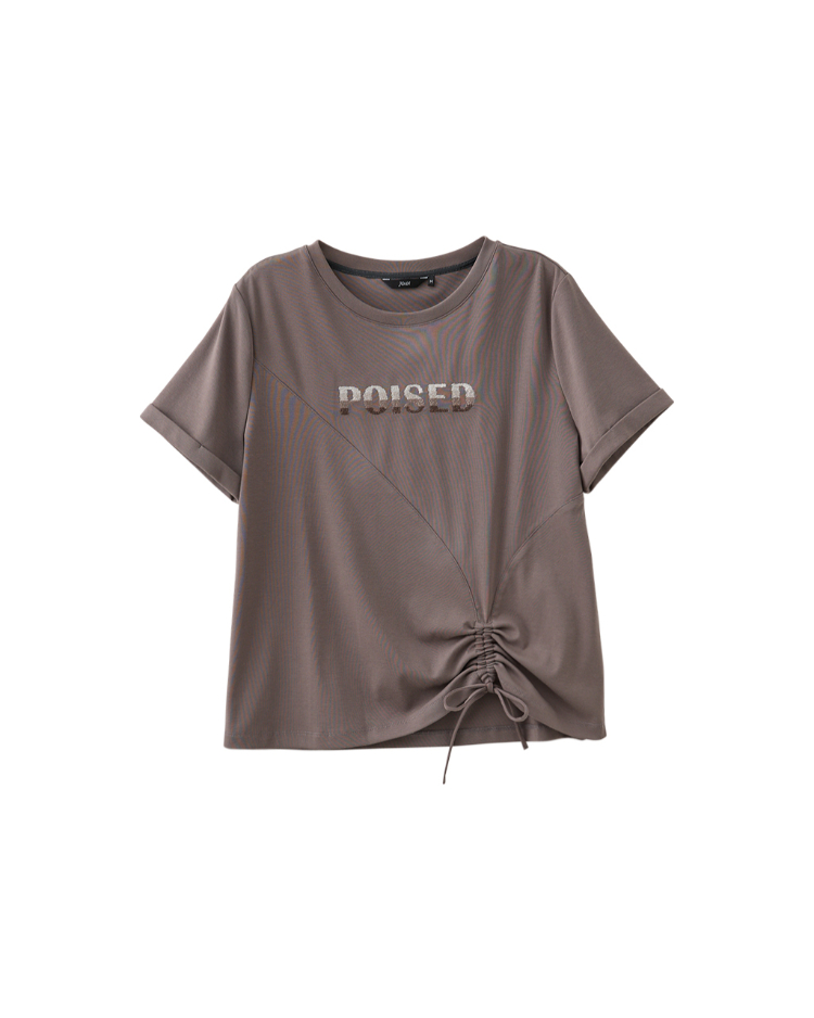 JOAN漸層電繡抽繩造型短袖上衣