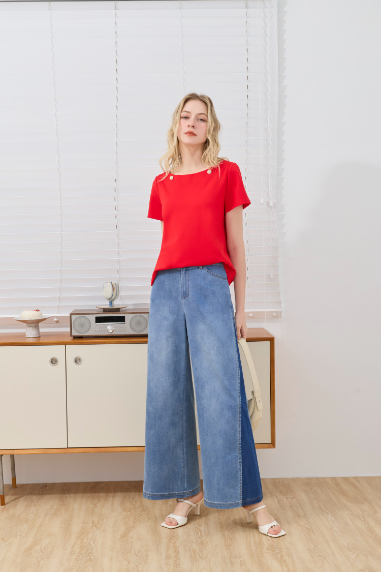 JOAN夏日降溫彈力牛仔寬褲