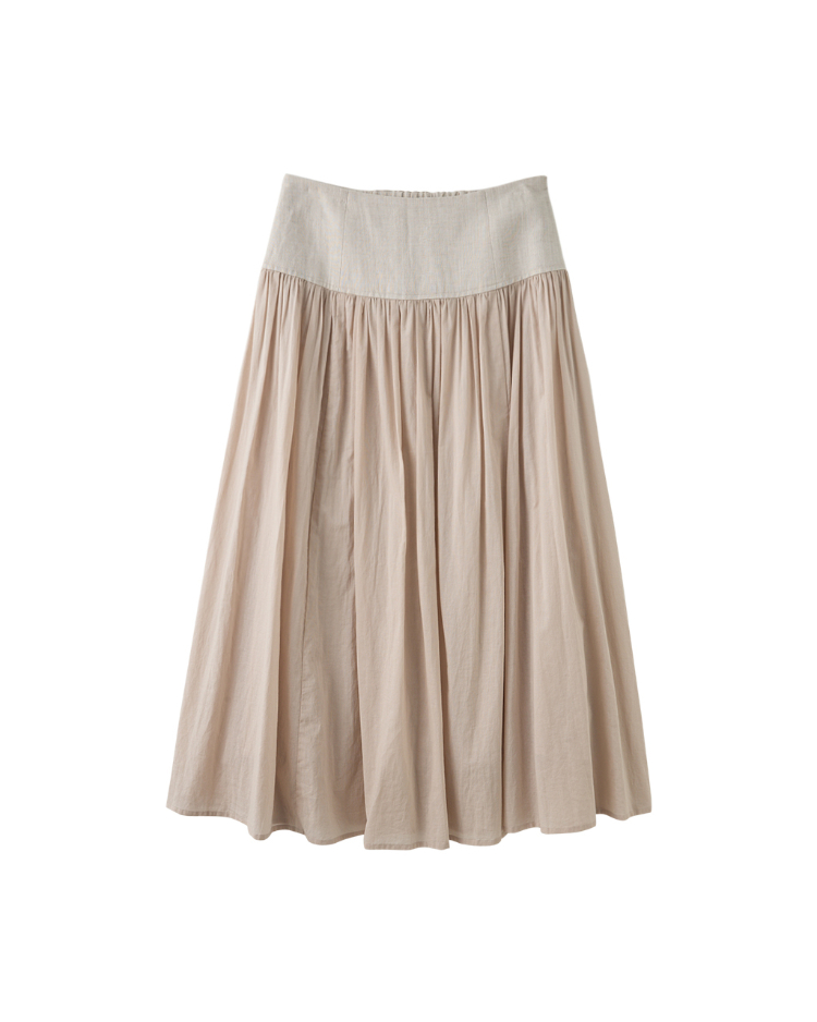 JOAN拼接設計棉質傘擺長裙