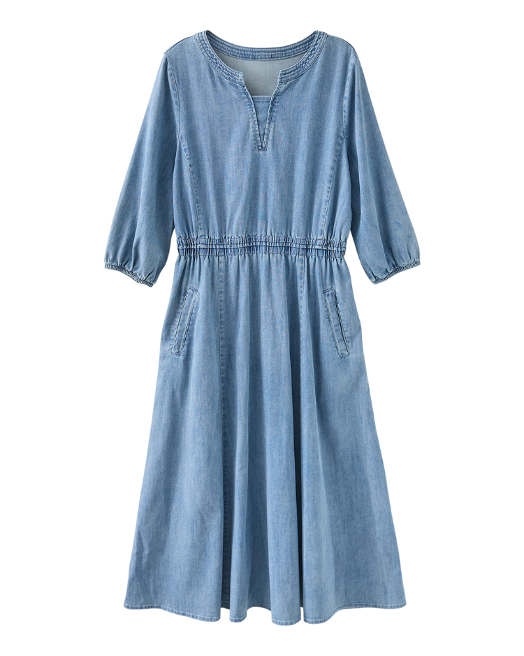 JOAN輕丹寧收腰七分袖洋裝