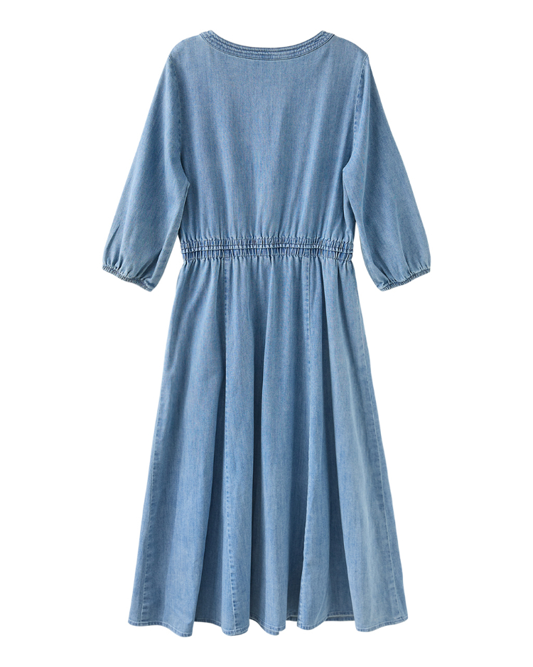 JOAN輕丹寧收腰七分袖洋裝