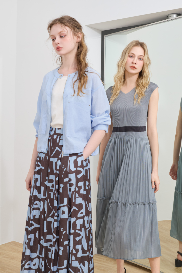 JOAN優雅細壓褶收腰洋裝