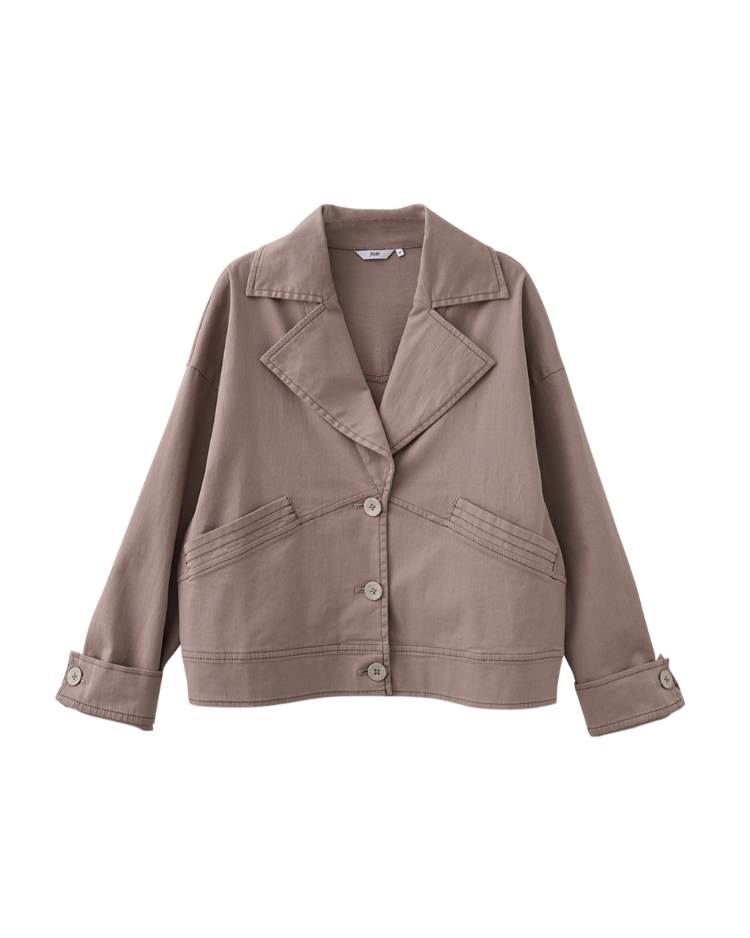 JOAN立體壓線翻領落肩短版夾克