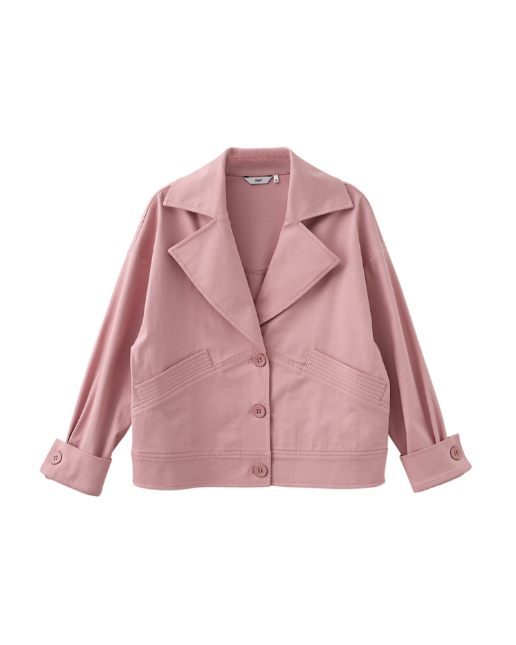 JOAN立體壓線翻領落肩短版夾克