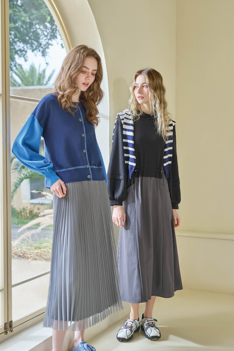 JOAN輕盈感異素材拼接針織外套