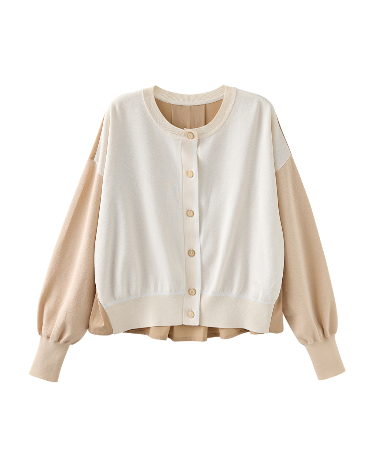 JOAN輕盈感異素材拼接針織外套