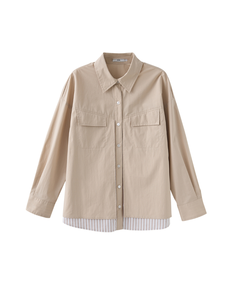 DENOVO質感日常雙層拼接襯衫