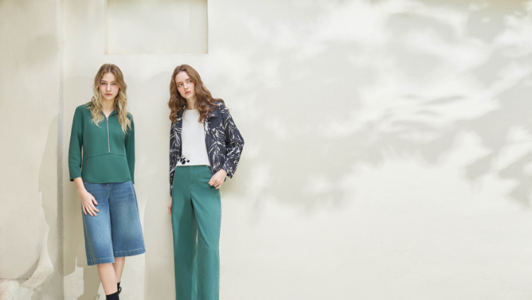 DENOVO簡約剪接半開襟連帽上衣