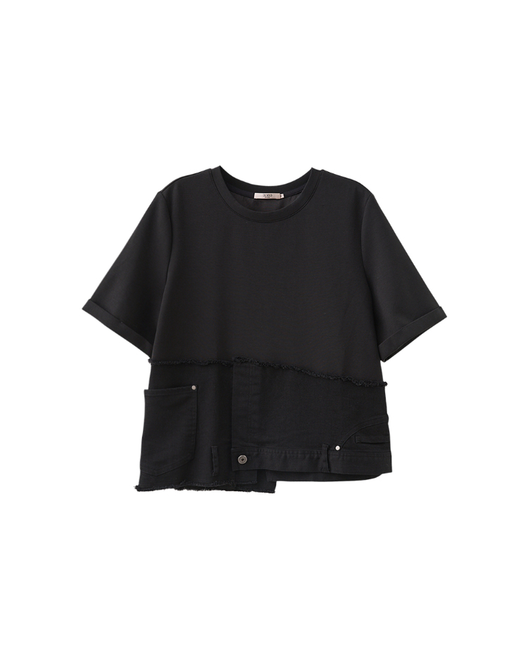 DENOVO設計感拼接牛仔空氣棉T恤