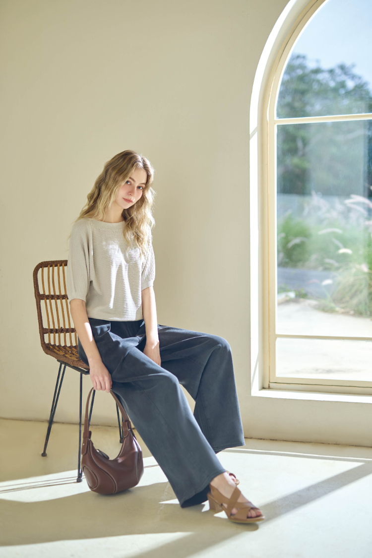 DENOVO立體剪裁漸層洗色牛仔寬褲