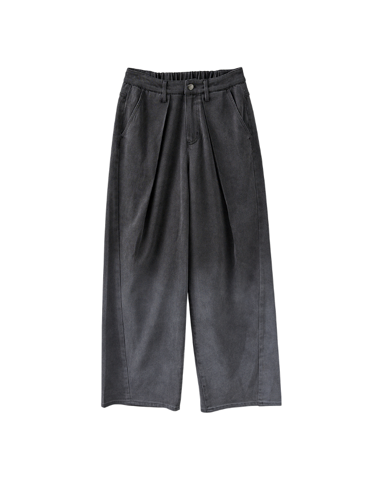 DENOVO立體剪裁漸層洗色牛仔寬褲