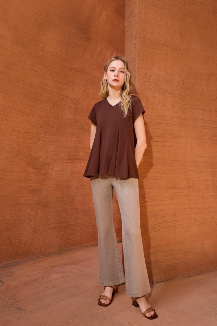 DENOVO修身顯瘦九分水洗喇叭褲