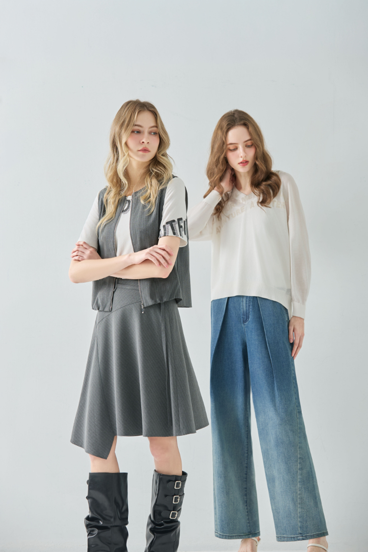 DENOVO不對稱結構都會條紋西裝裙