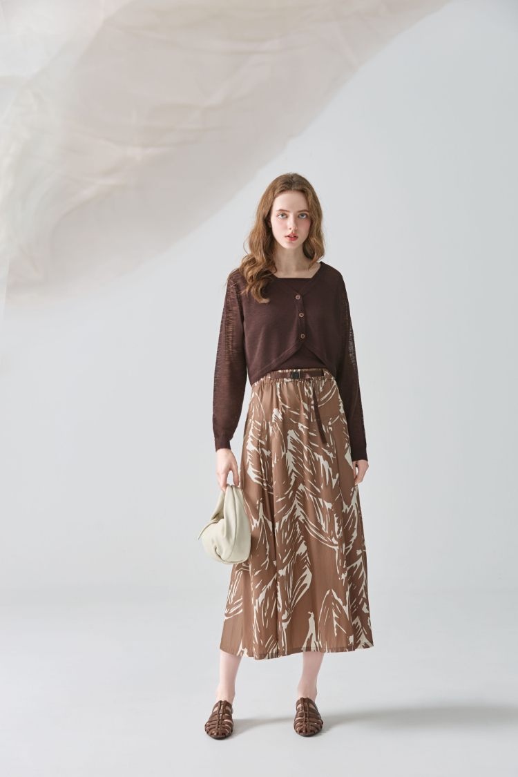 DENOVO率性筆刷印花中長裙