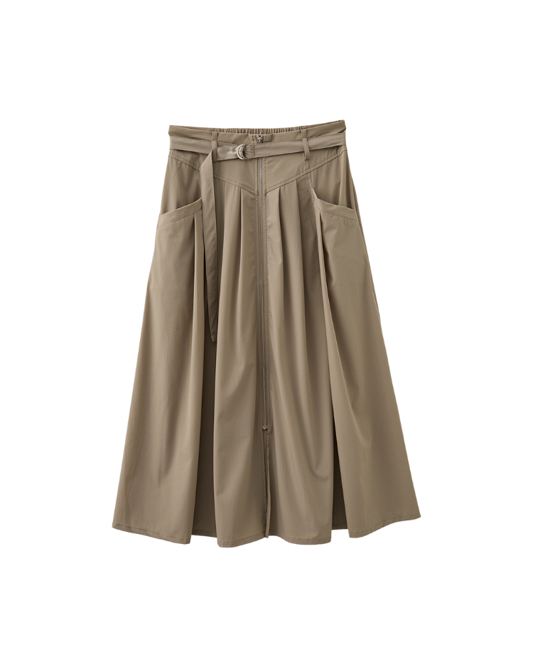 DENOVO腰帶設計拉鍊打摺開岔長裙