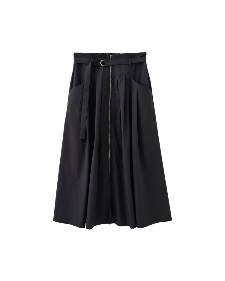 DENOVO腰帶設計拉鍊打摺開岔長裙