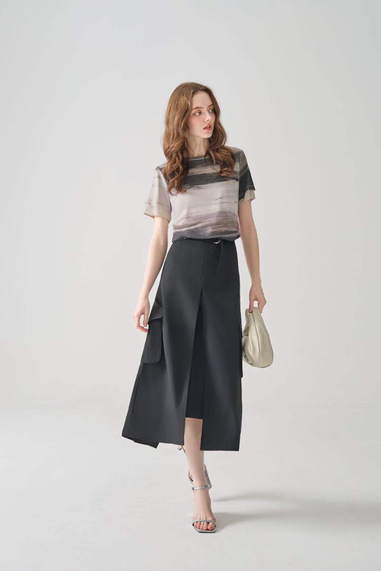 DENOVO率性工裝風開衩中長裙