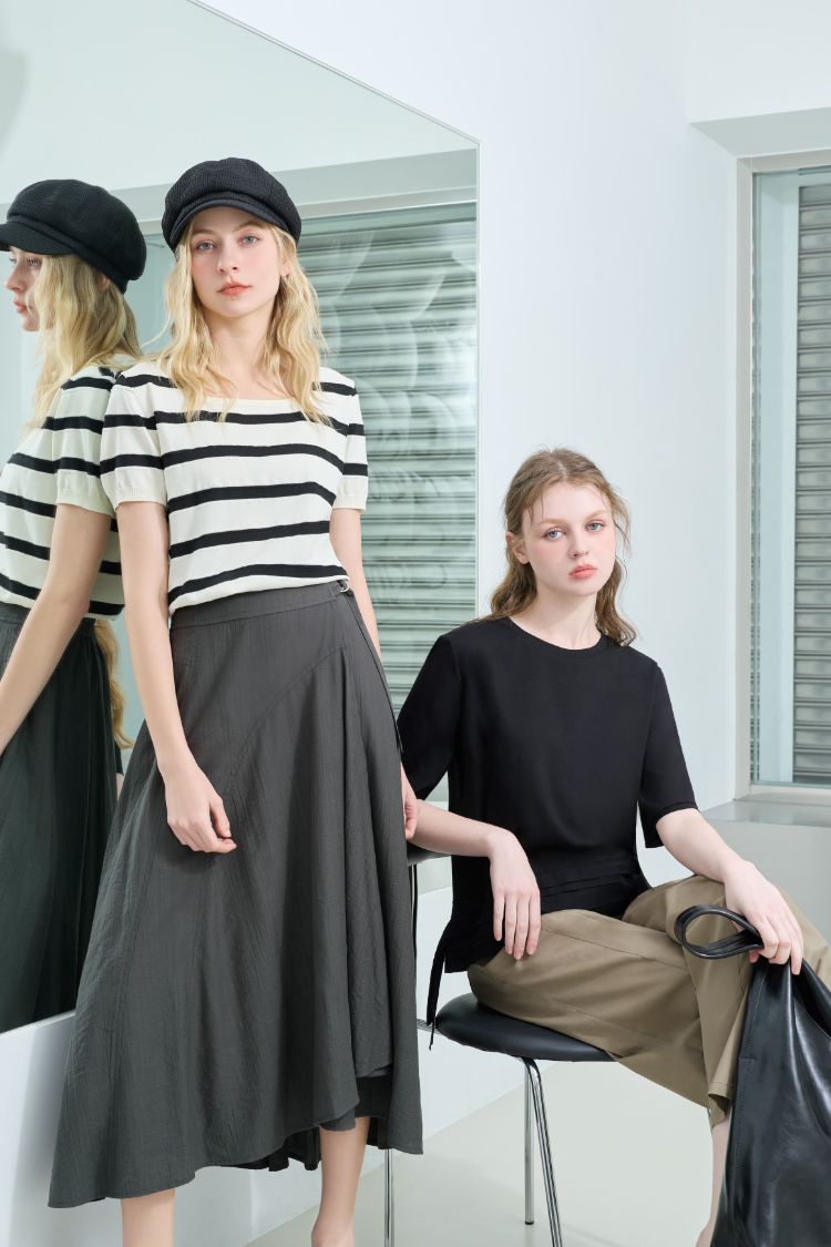 DENOVO經典法式條紋針織上衣