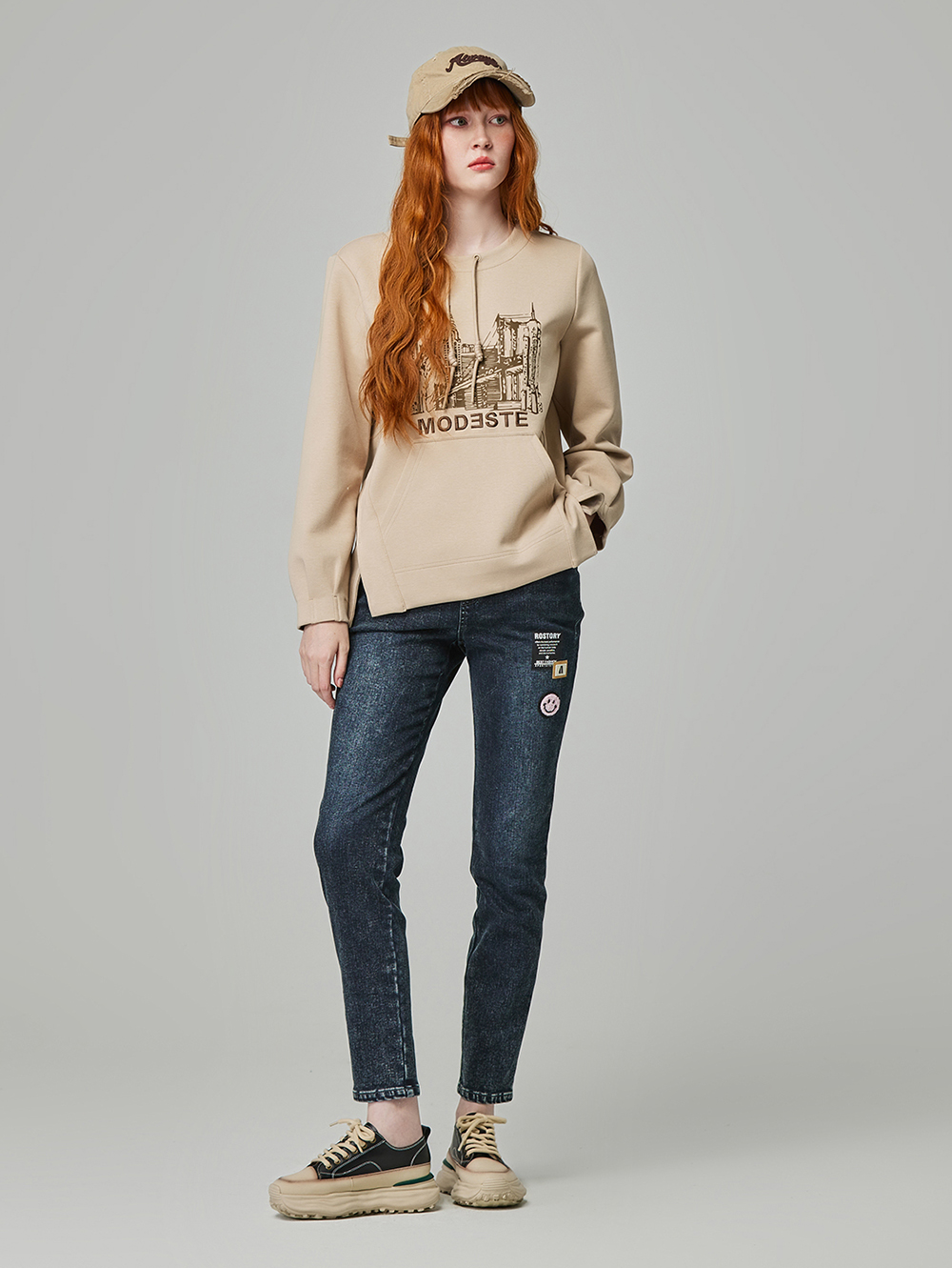 abito可愛電繡牛仔直筒褲