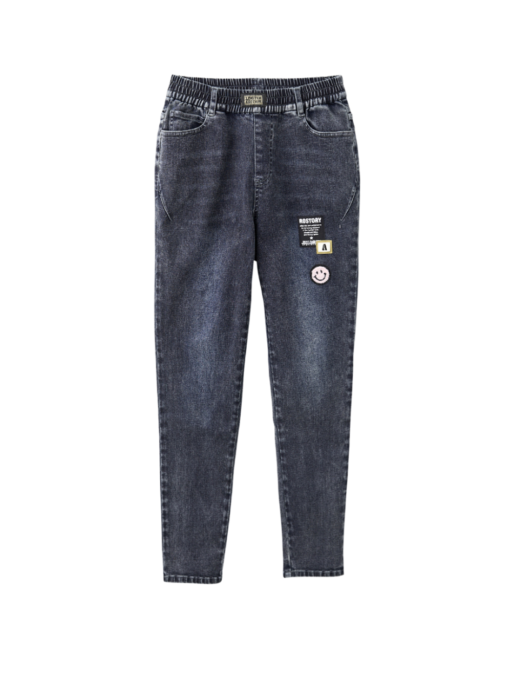 abito可愛電繡牛仔直筒褲