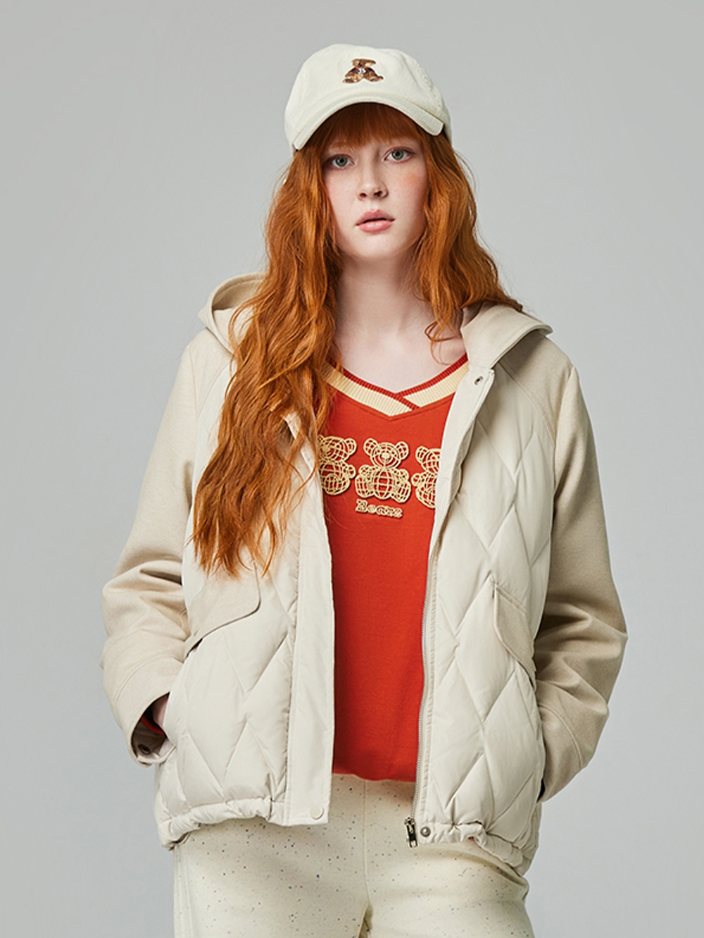 abito菱格立體绗縫連帽外套