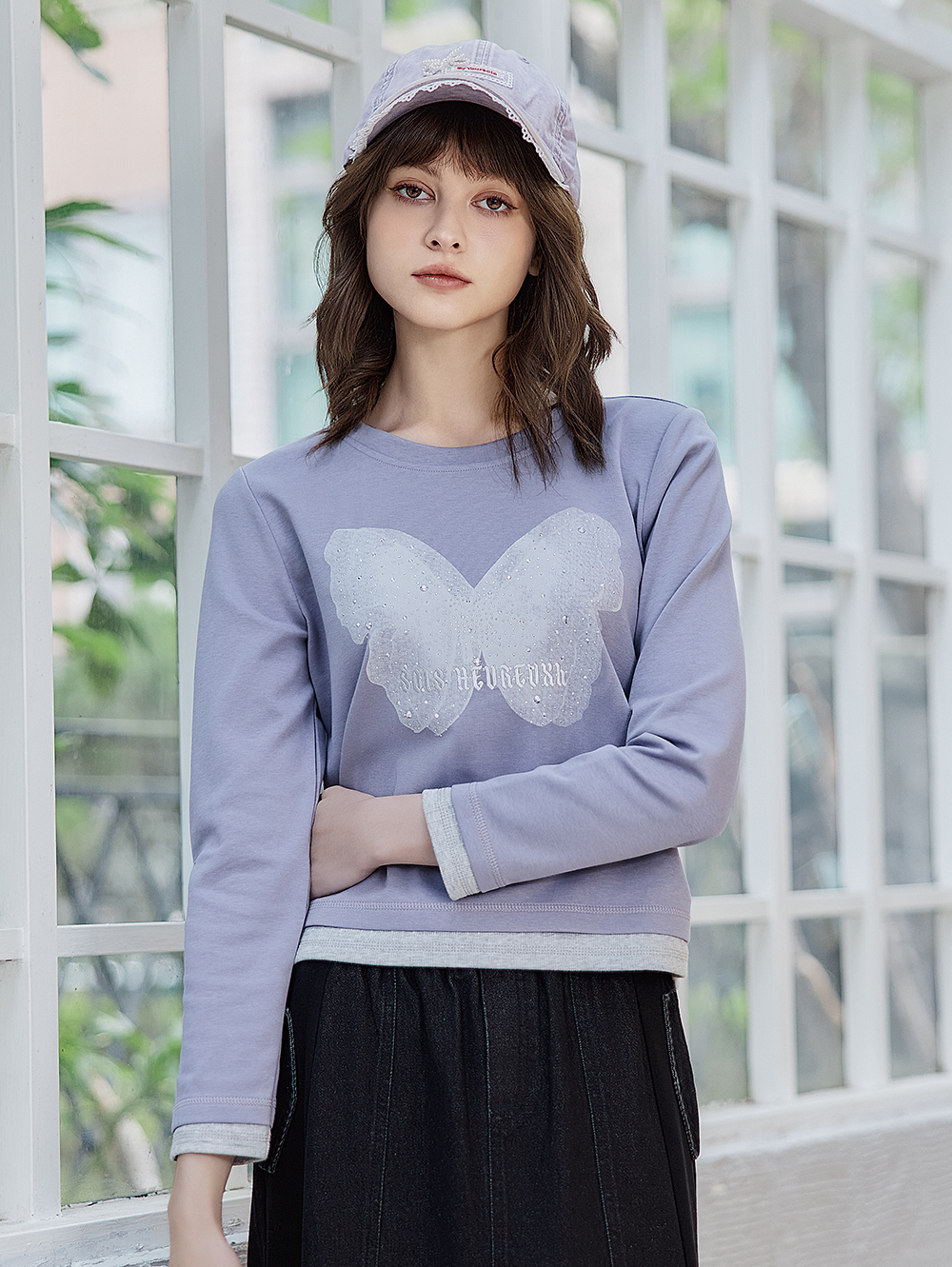 abito蝴蝶貼鑽假兩件上衣