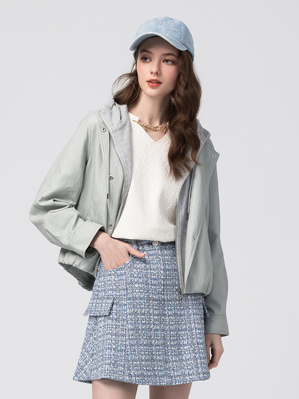 abito率性皮革假兩件外套