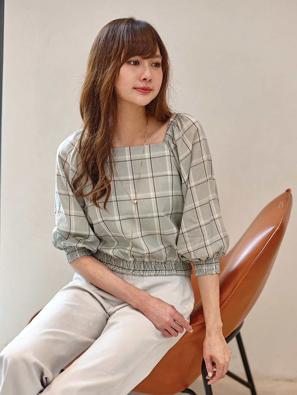 DITA日系格紋方領上衣