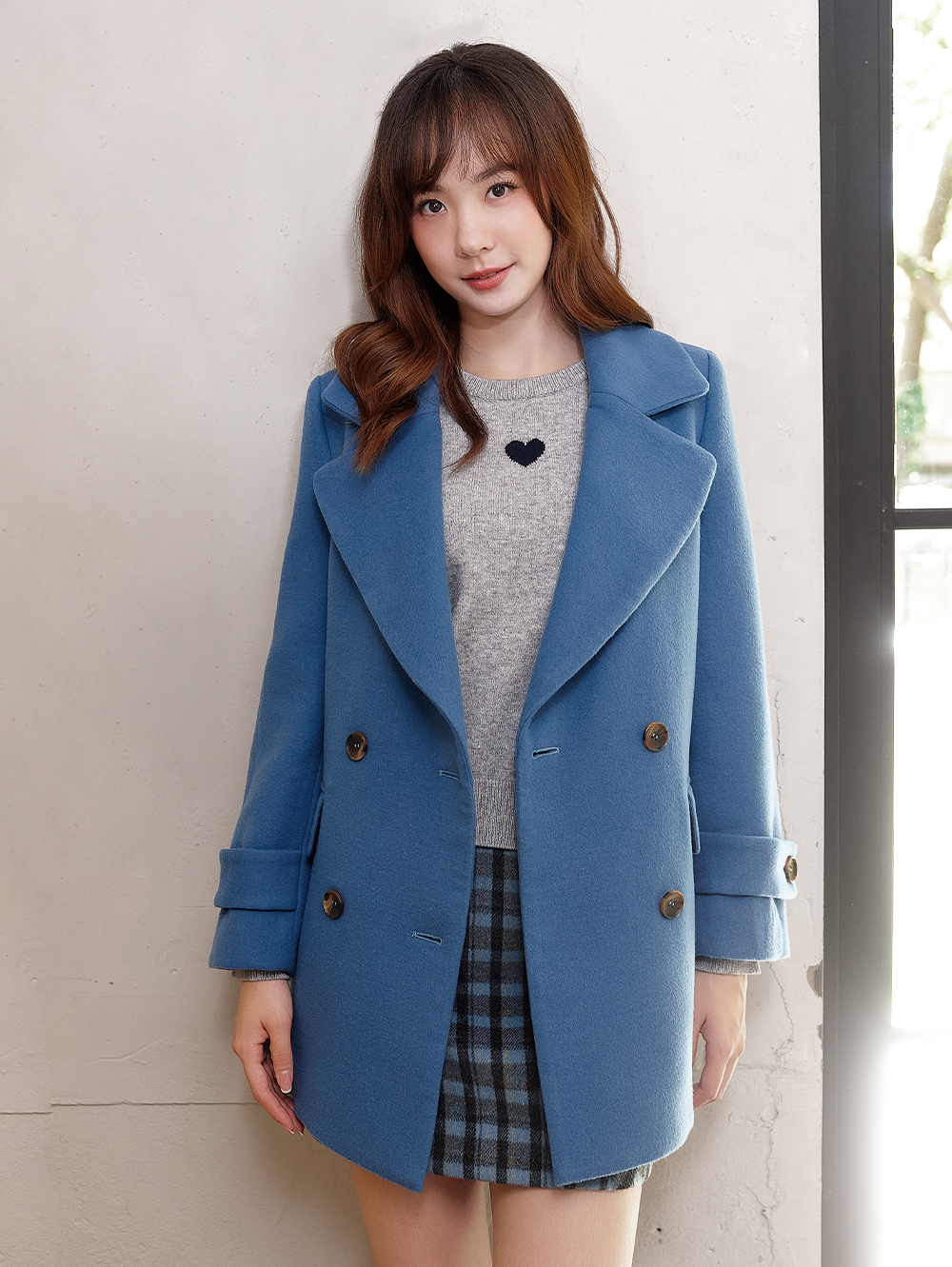 DITA中長版雙排扣毛料外套