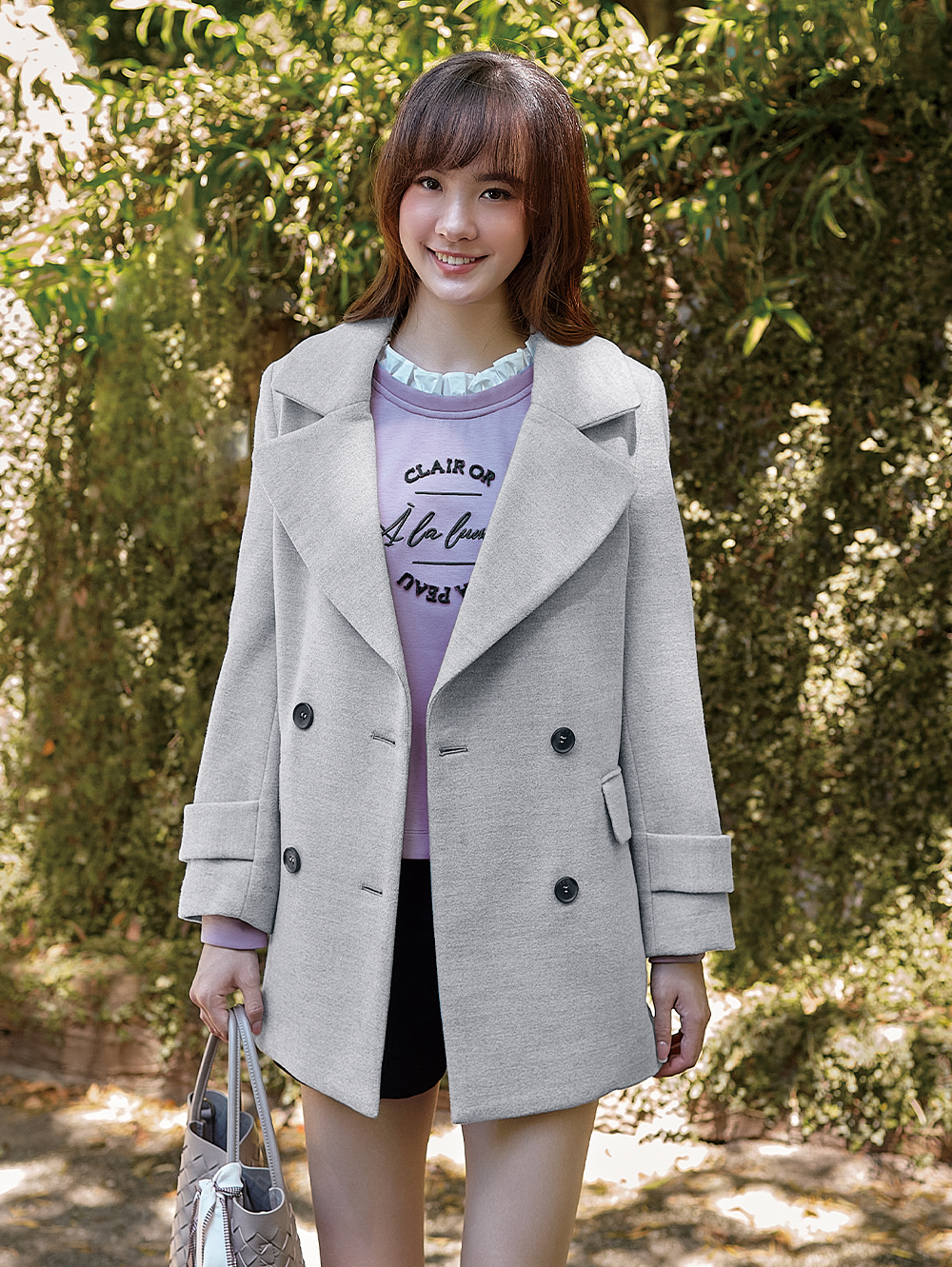 DITA中長版雙排扣毛料外套