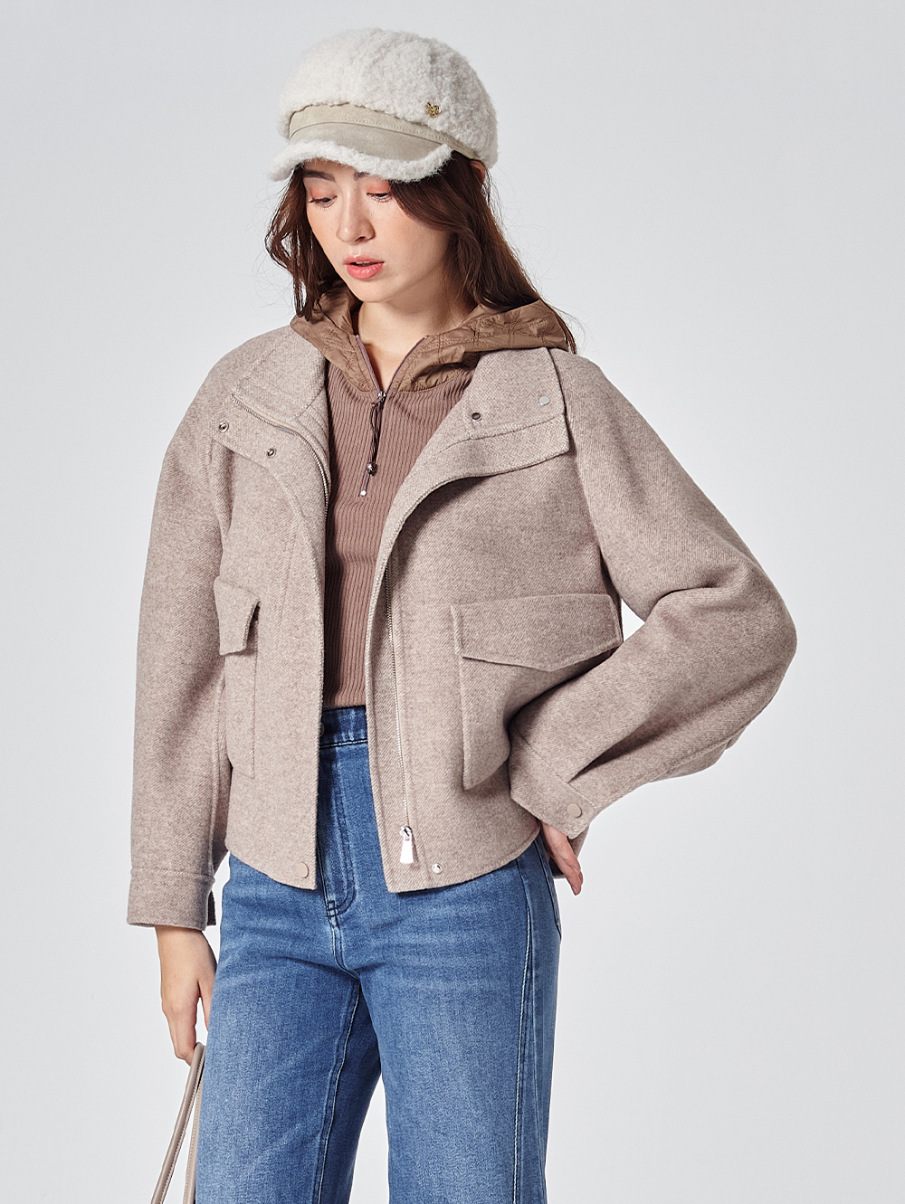 DITA異材質拼接連帽針織上衣