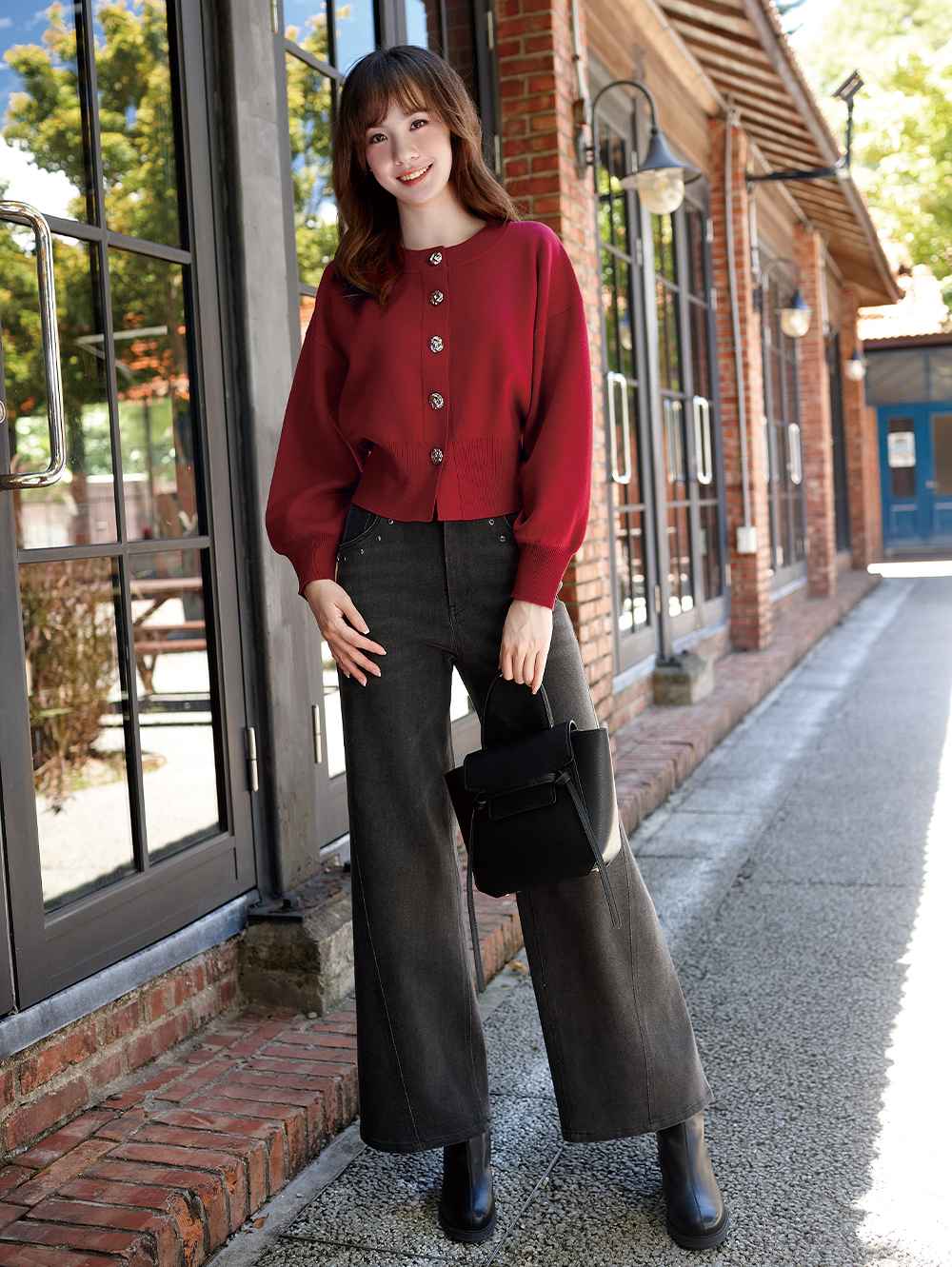 DITA個性蝴蝶印花牛仔寬褲