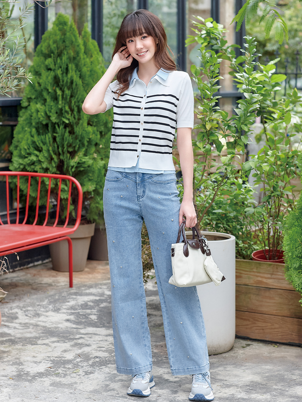 DITA甜酷感愛心水洗牛仔寬褲