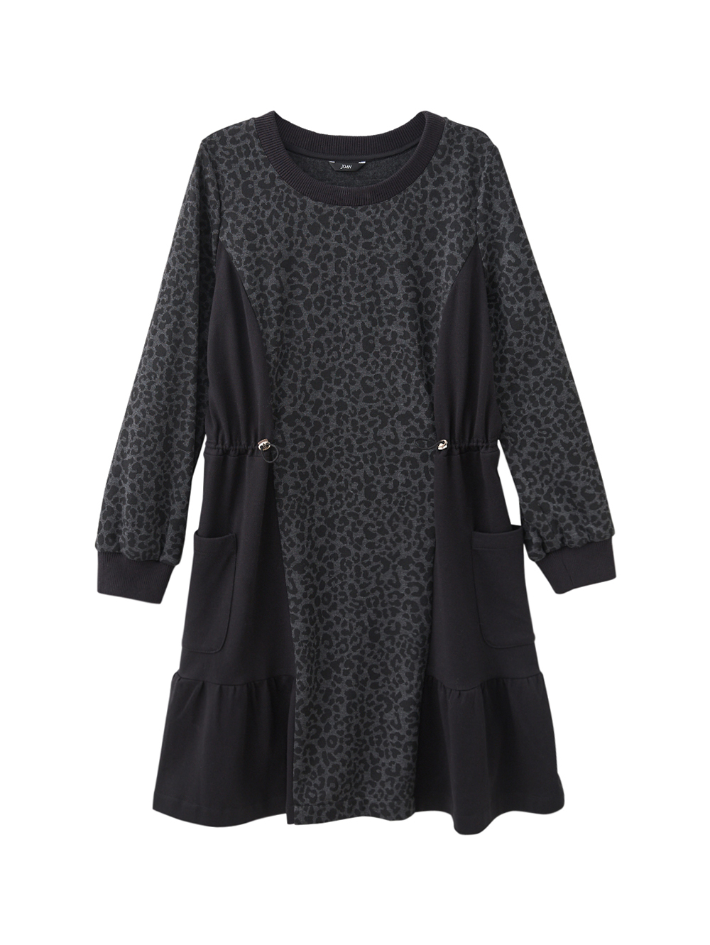 JOAN暖感豹紋拼接口帶短洋裝