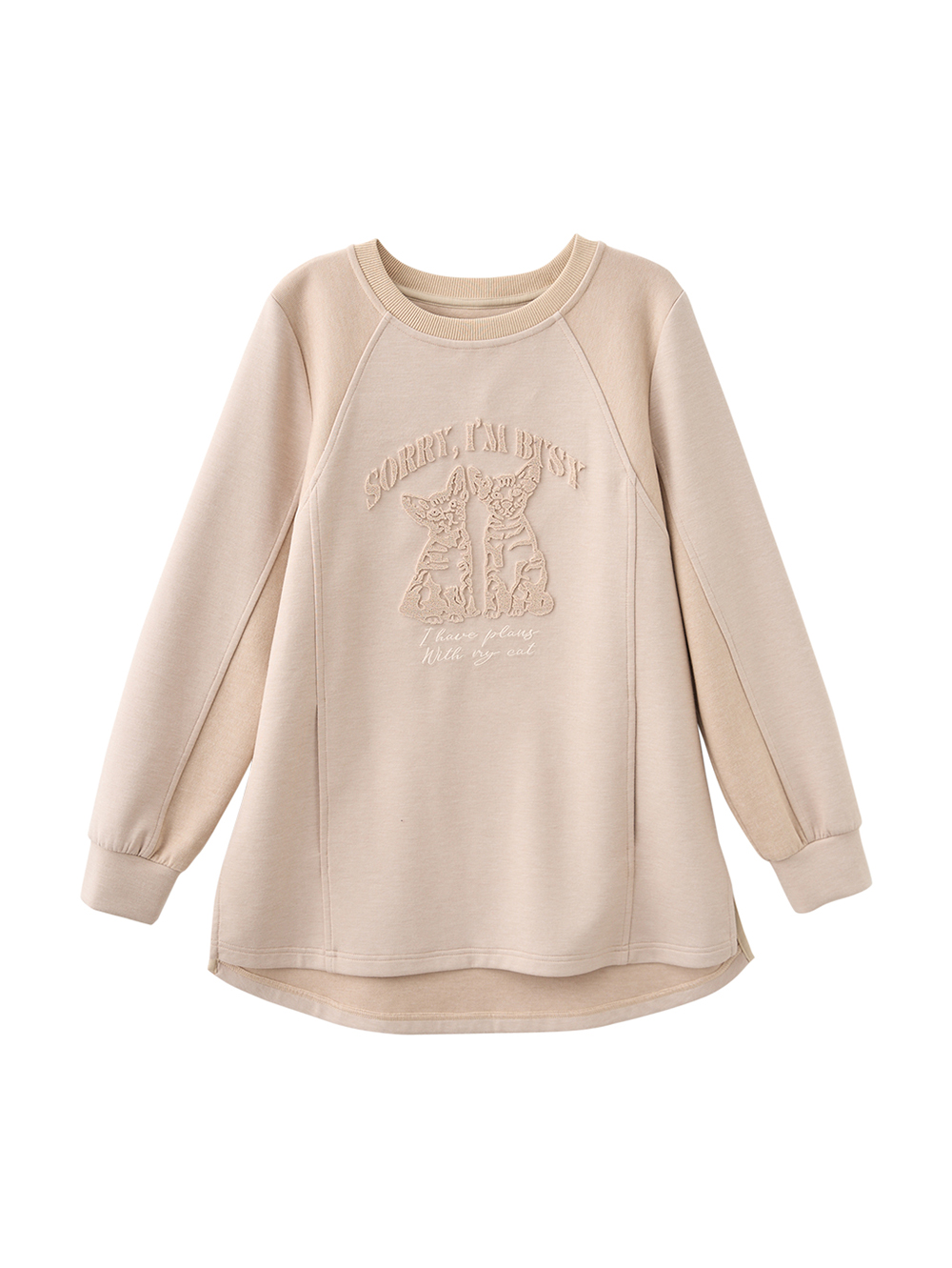 JOAN貓咪絨布圖案長版上衣